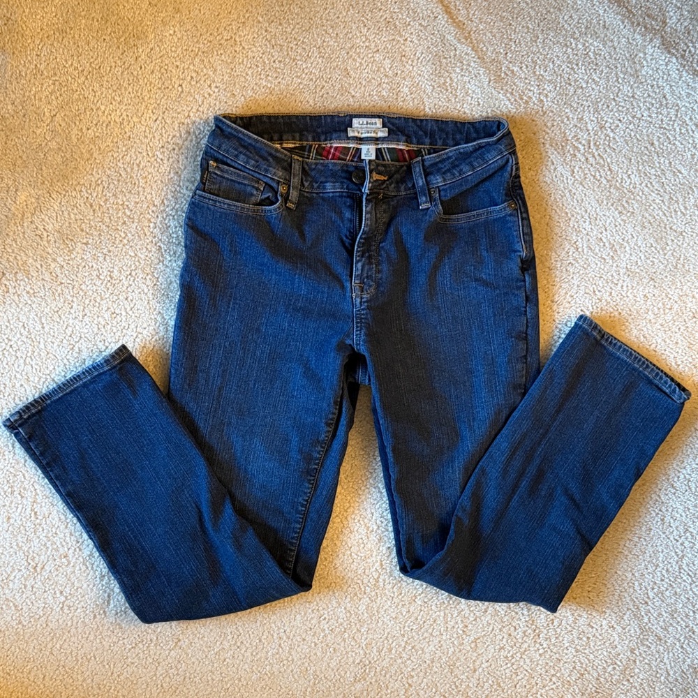 L.L. Bean Dark Blue Straight Leg Flannel-lined Jeans